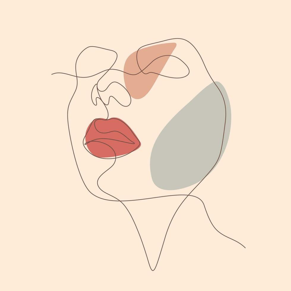 woman face close up feminine minimalism decorative art one line vector