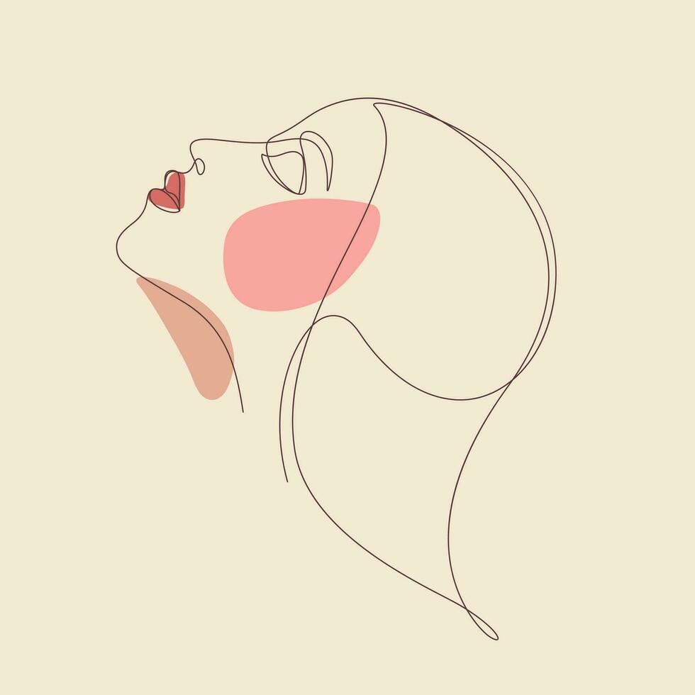 mujer cara lado ver femenino minimalismo decorativo Arte uno línea vector