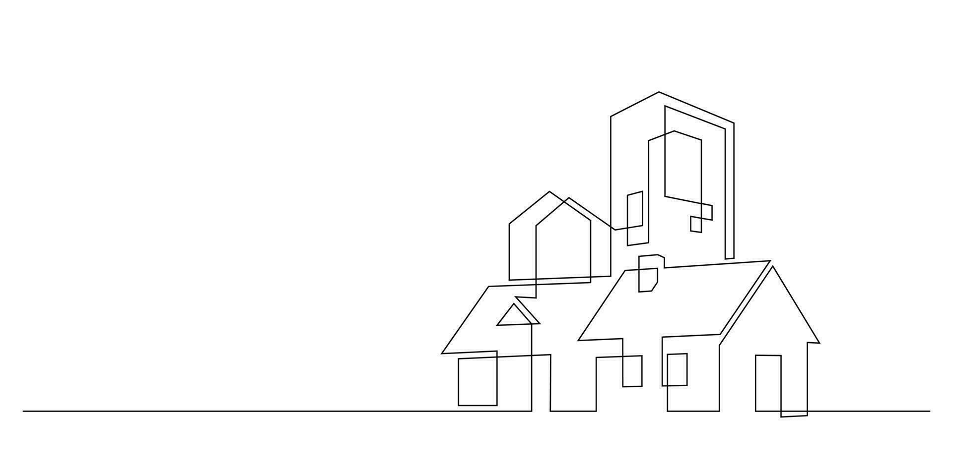 continuous line drawing of housing estate building single line vector