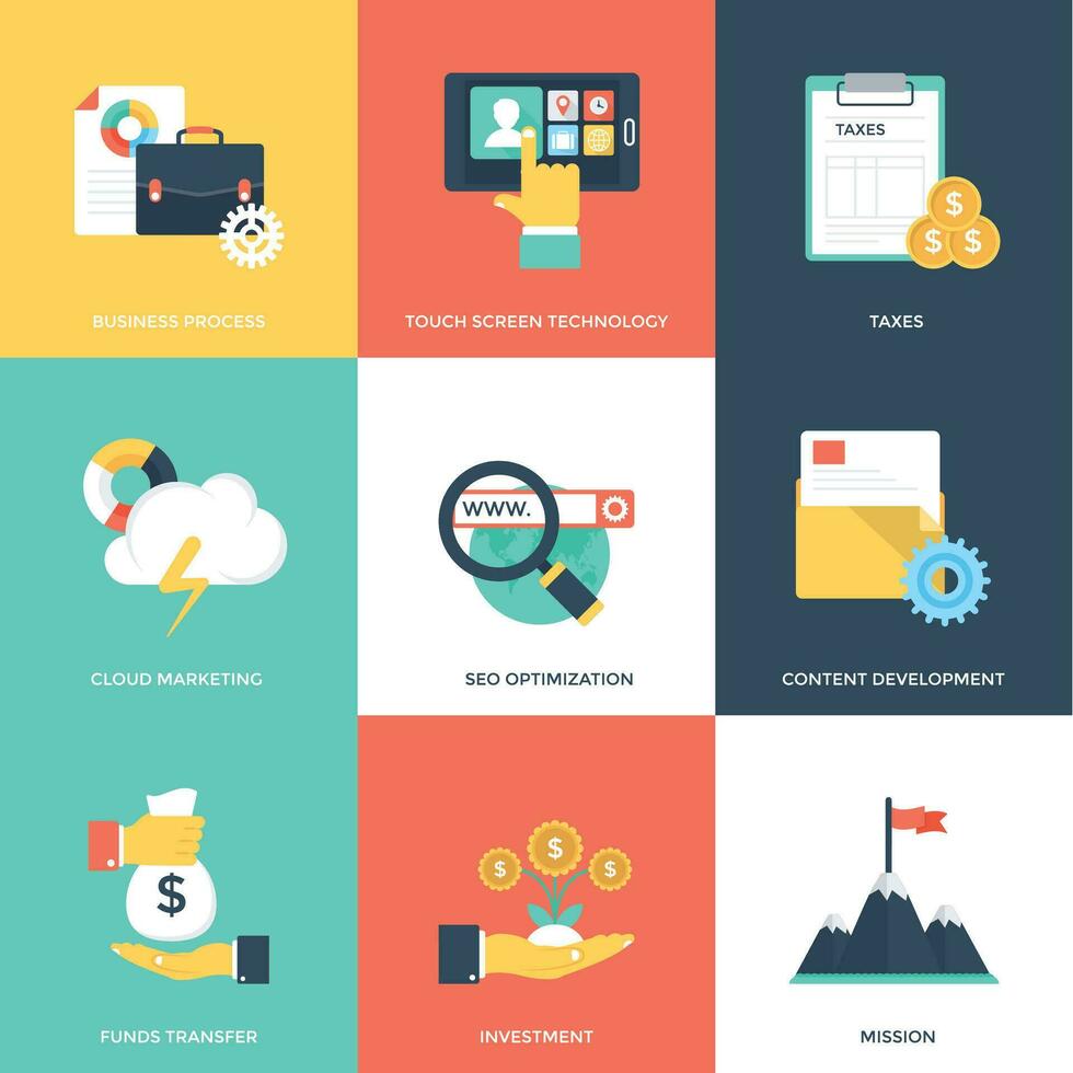 Pack of Corporate Management Flat Icons vector