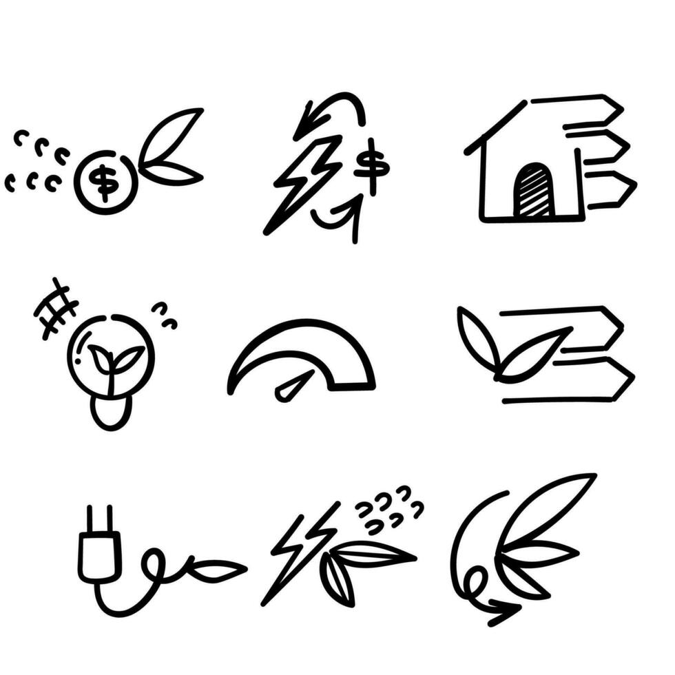 hand drawn doodle Set of Energy Saving Related illustration vector