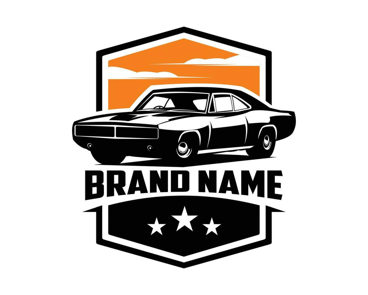 vector illustration of a 1970 dodge charger rt. silhouette design. isolated white background showing from the side an amazing sunset view. Best for logo, badge, emblem, icon, sticker design, car indus