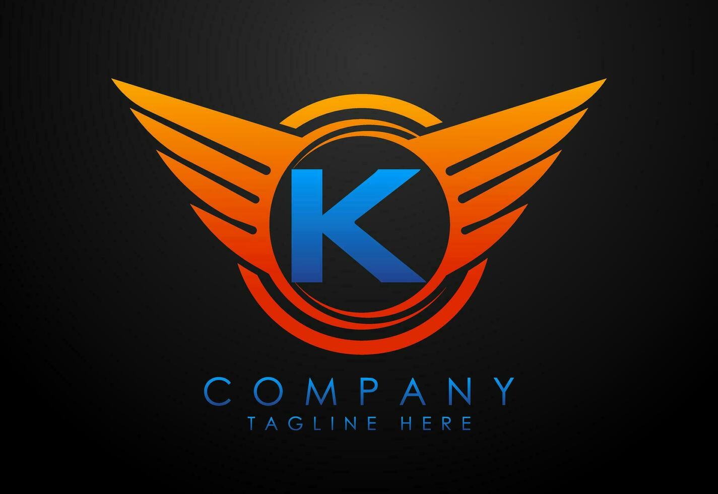 English alphabet K with wings logo design. Car and automotive vector logo concept