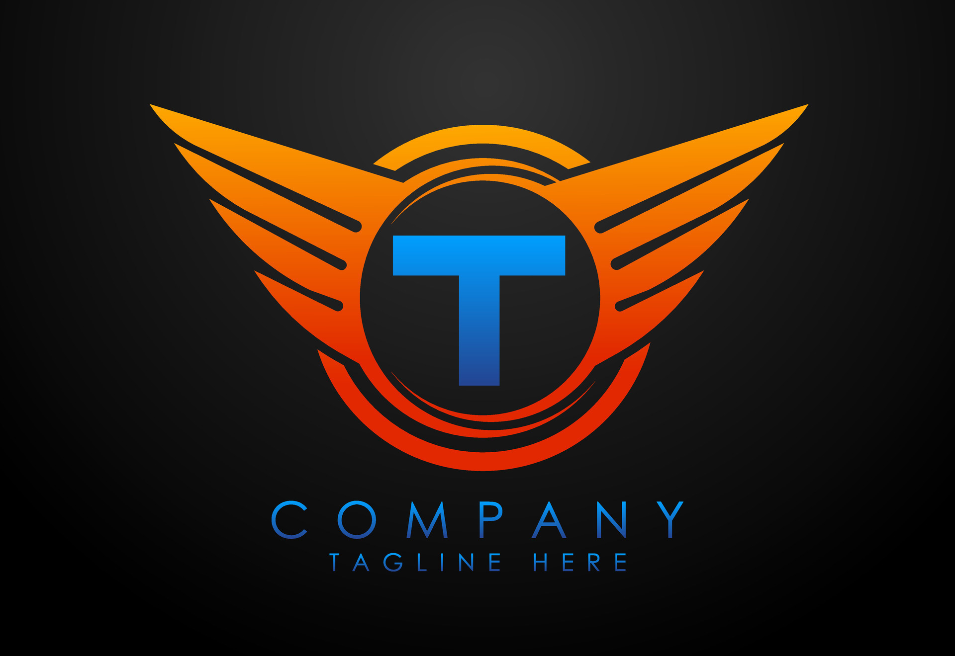 English alphabet T with wings logo design. Car and automotive vector