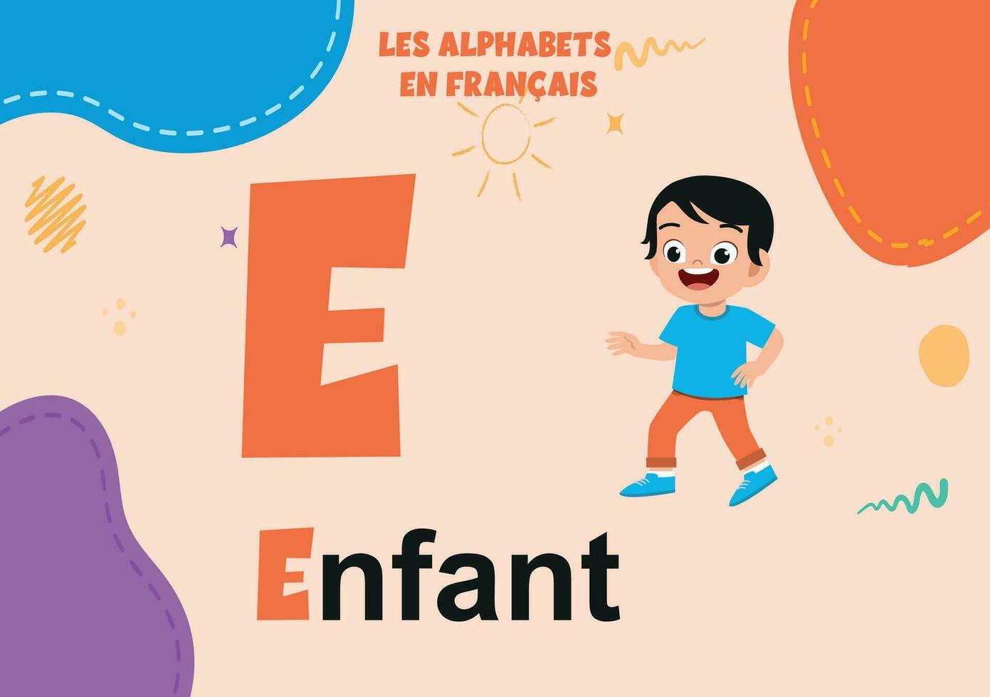 French Alphabet e letter preschool vector
