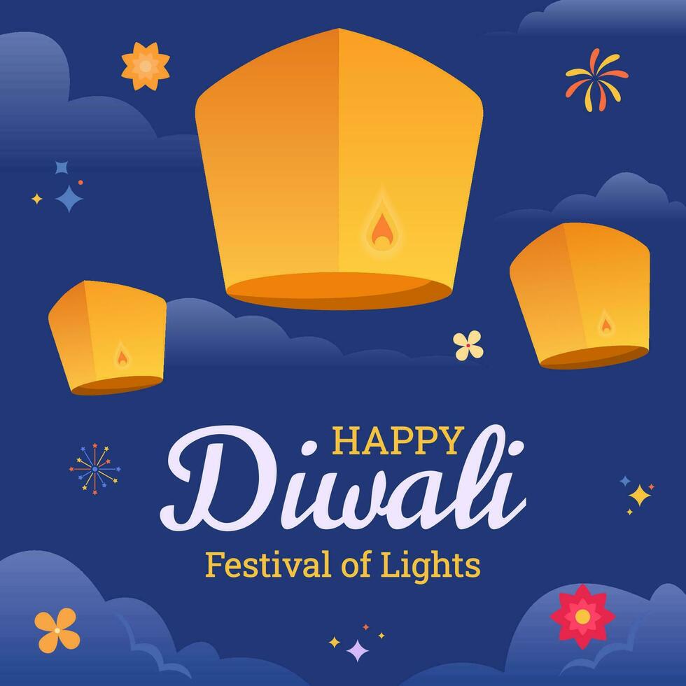 cielo linterna en diwali festival día vector