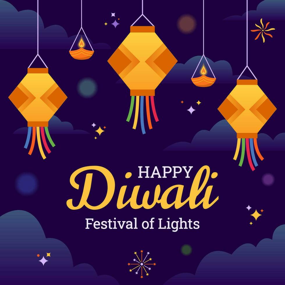 colgando linterna en diwali festival día vector