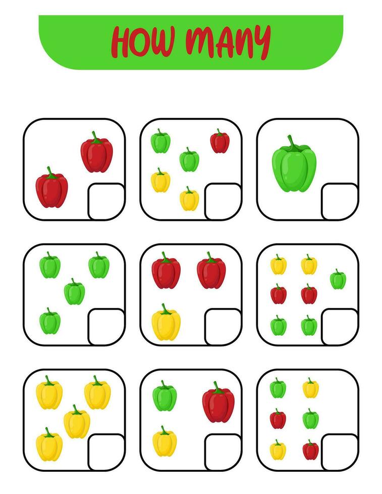 How many peppers. educational game. vegetables. worksheet vector