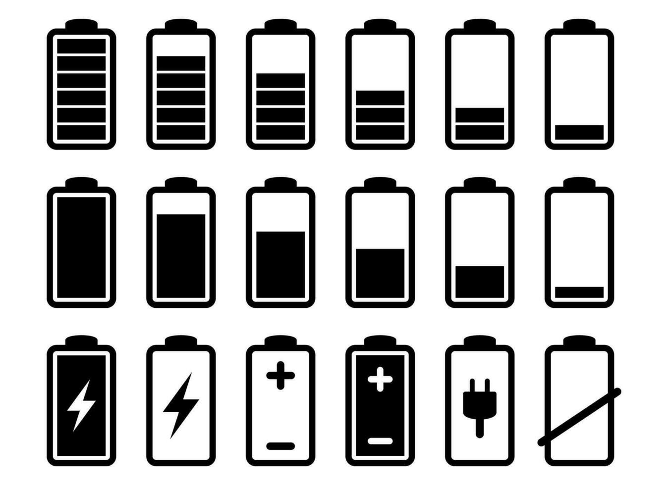 Battery icon set. Battery charge level. Battery charging icon. Battery charge indicator, vector