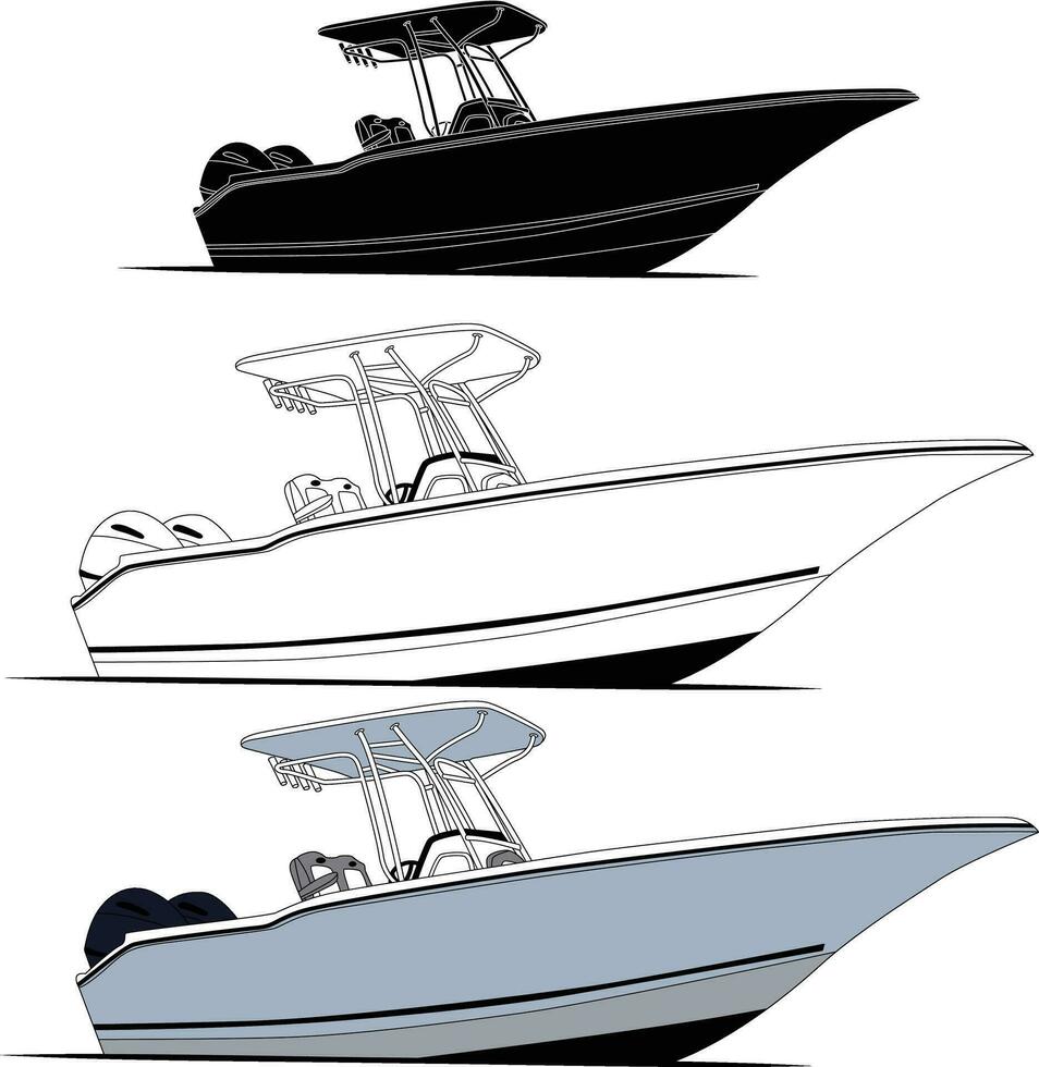 Boat vector, Fishing boat vector line art and one color.