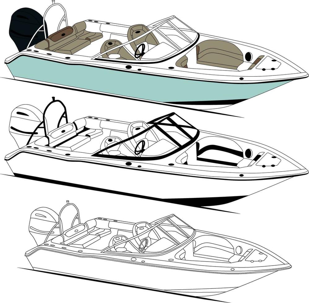 Boat vector, Fishing boat vector line art and one color.