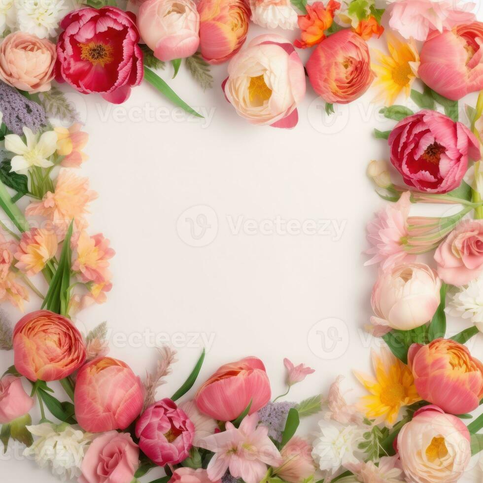 Photo frame of flowers. Wedding concept with flowers. For the design of greeting cards or invitations.