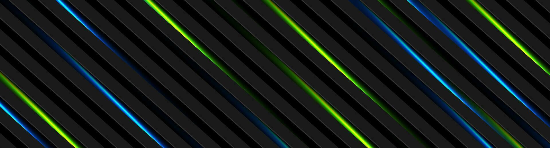 Abstract black stripes with blue green neon glowing light vector