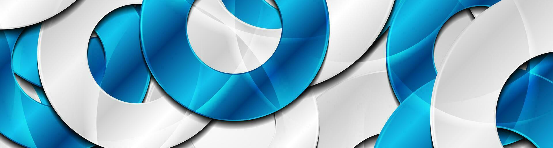 Blue and grey glossy circles abstract tech geometric banner vector
