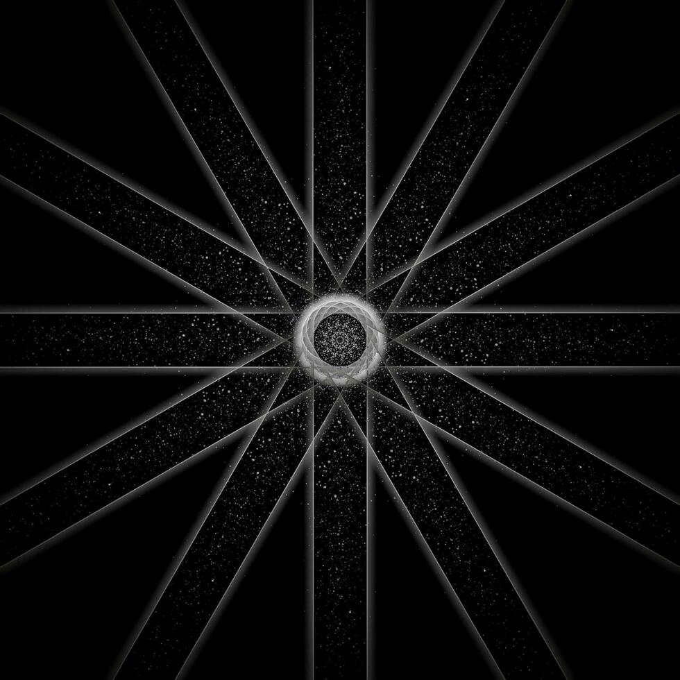 Grey silver starry rays with sparkling particles abstract background vector