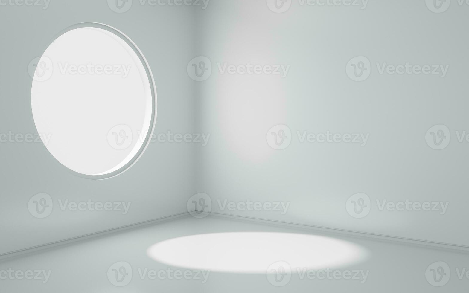 An empty room with round window, 3d rendering. photo
