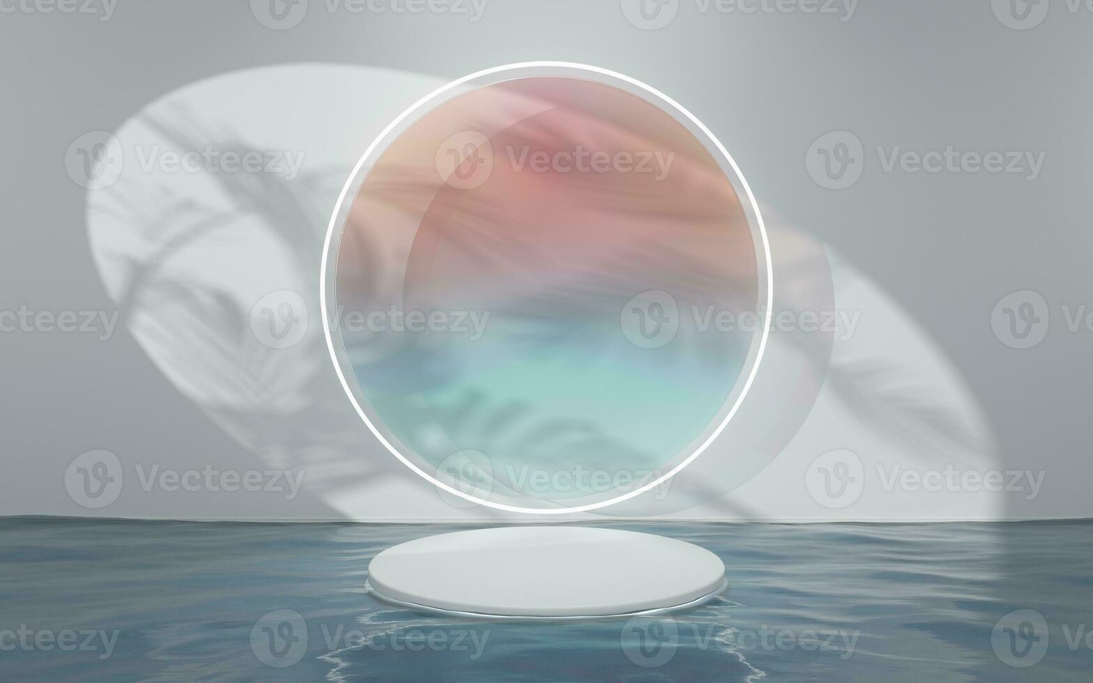 Round glass and stage, 3d rendering. photo