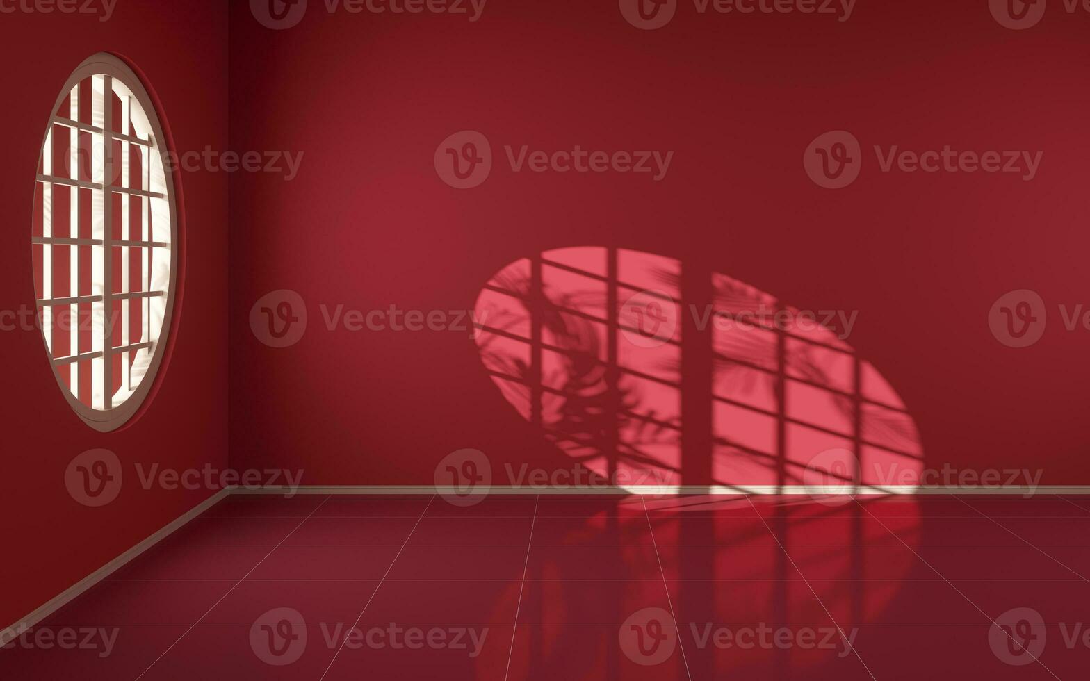 An empty room with round window, 3d rendering. photo