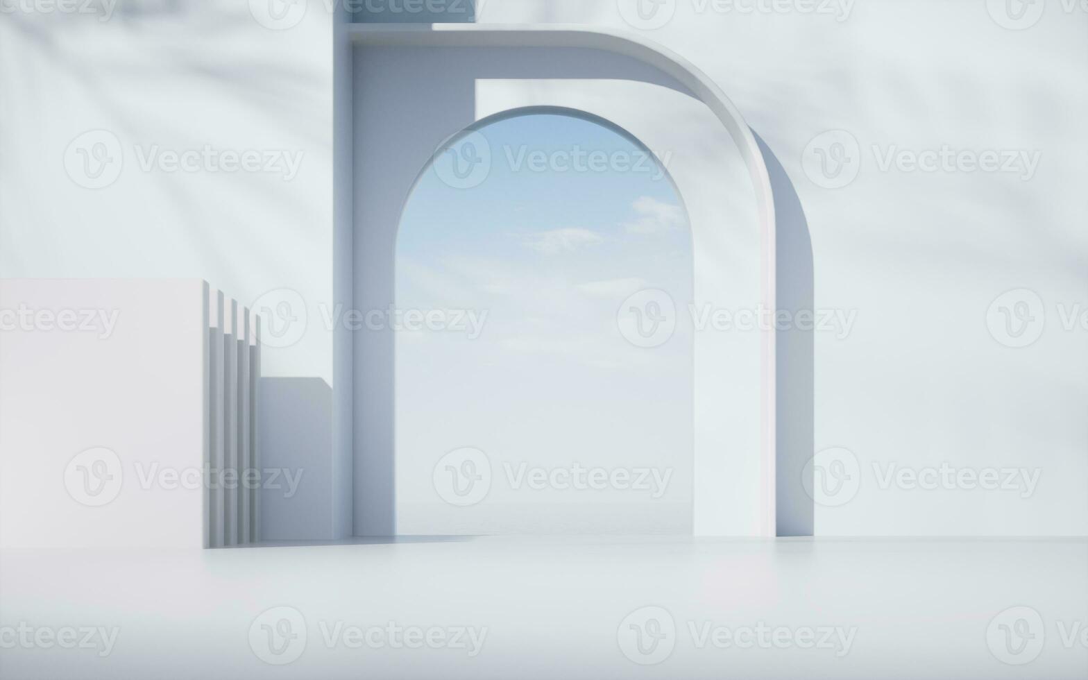 Empty stage with round door background, 3d rendering. photo