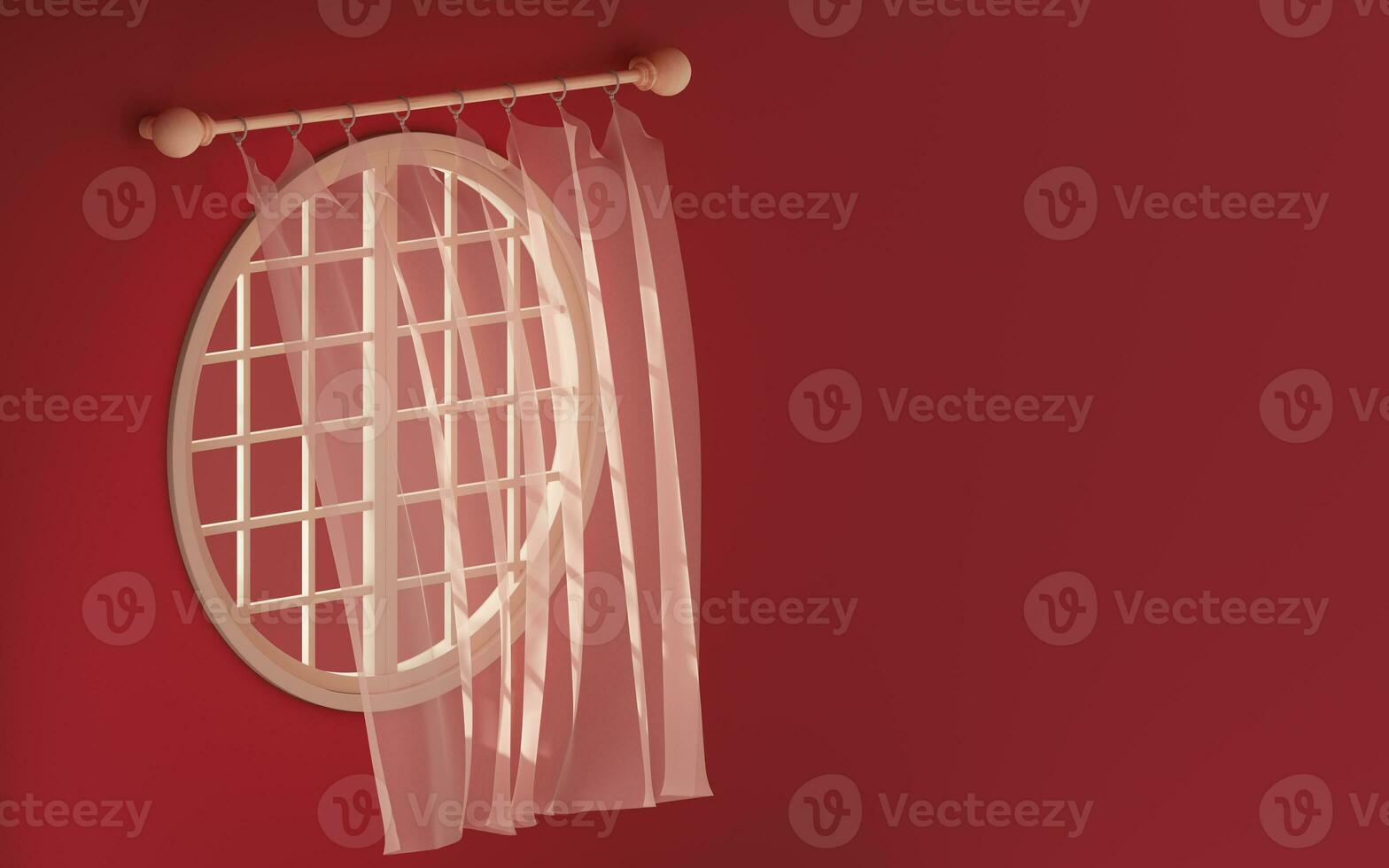 Empty room with blowing curtain, interior background, 3d rendering. photo