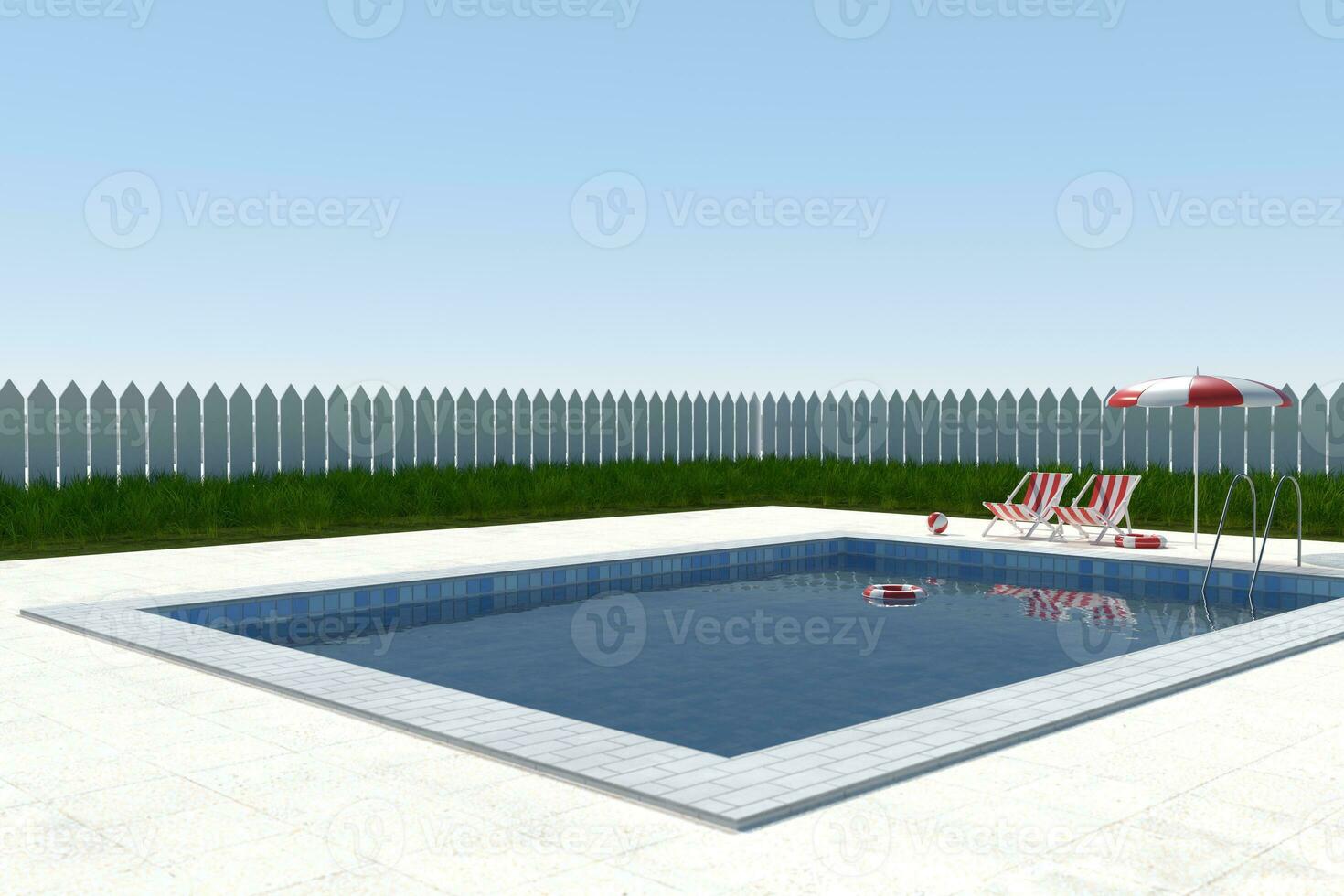 A swimming pool on a clear day, 3d rendering. photo