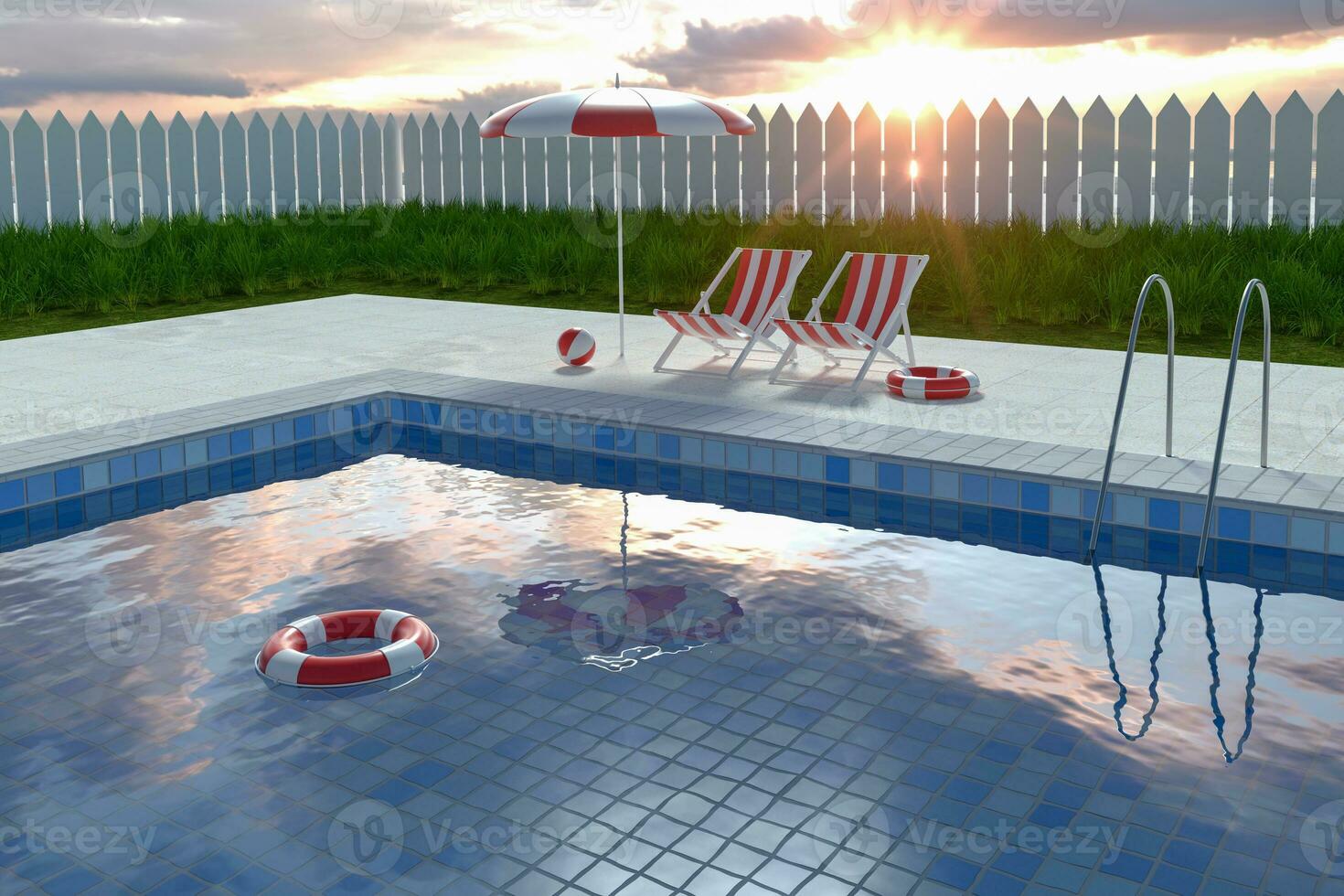 A swimming pool on a sunny day, 3d rendering. photo