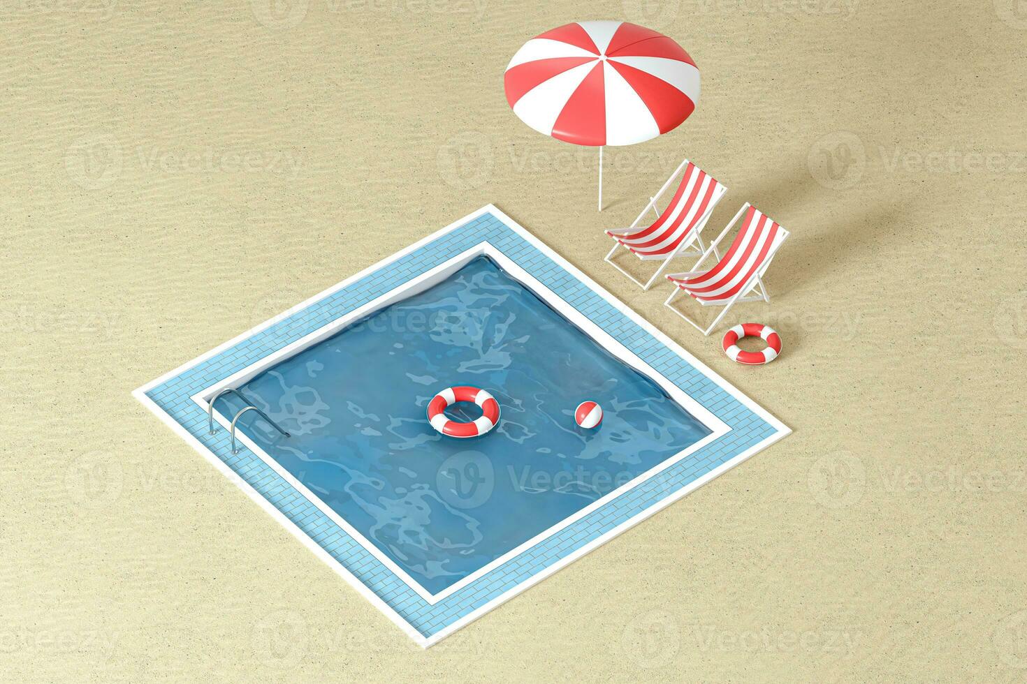 A swimming pool on the sand beach, 3d rendering. photo