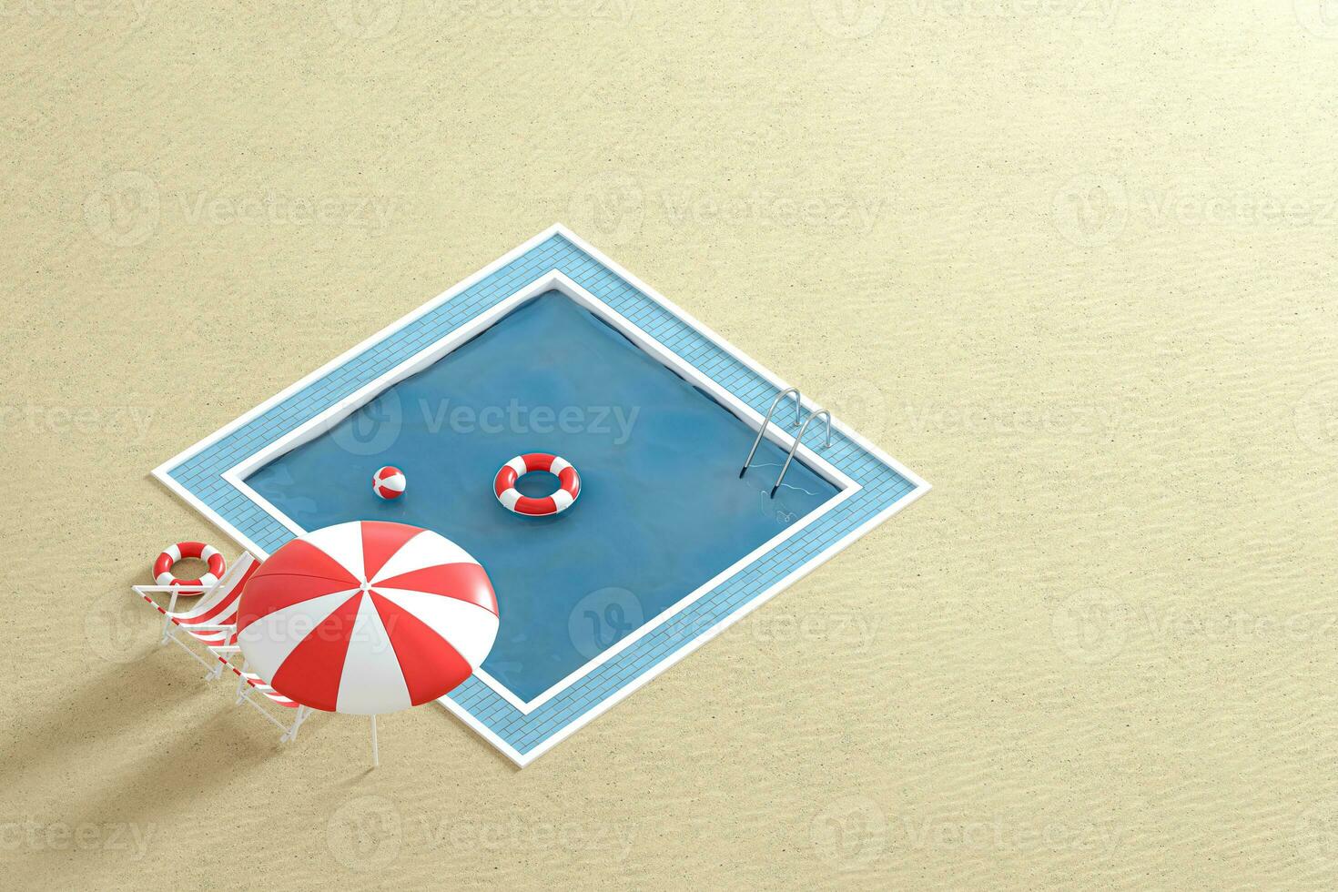 A swimming pool on the sand beach, 3d rendering. photo