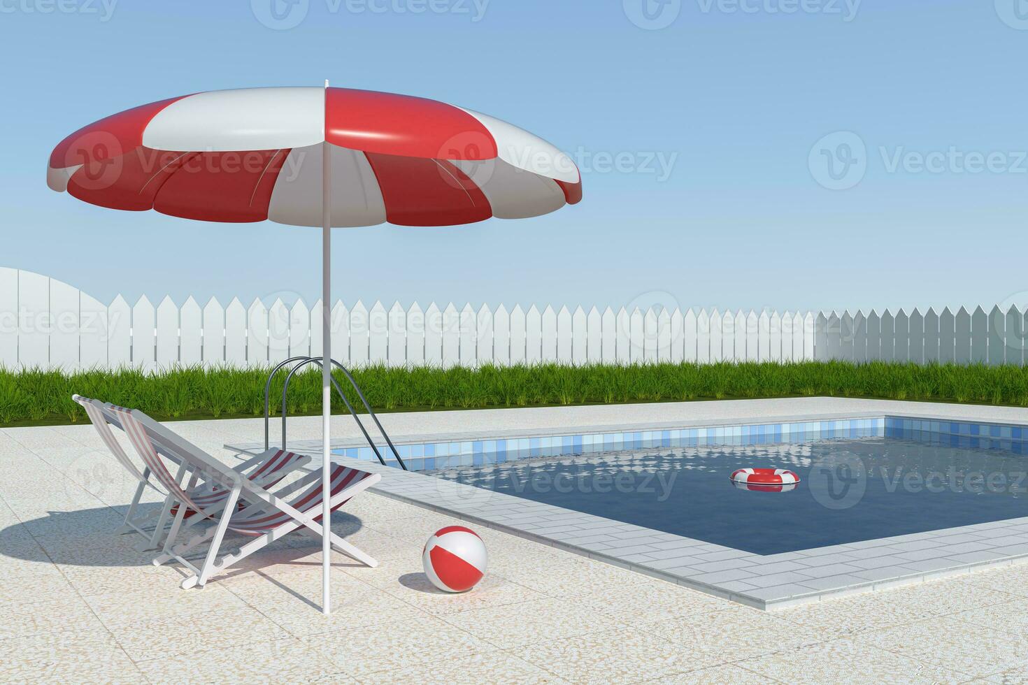 A swimming pool on a clear day, 3d rendering. photo