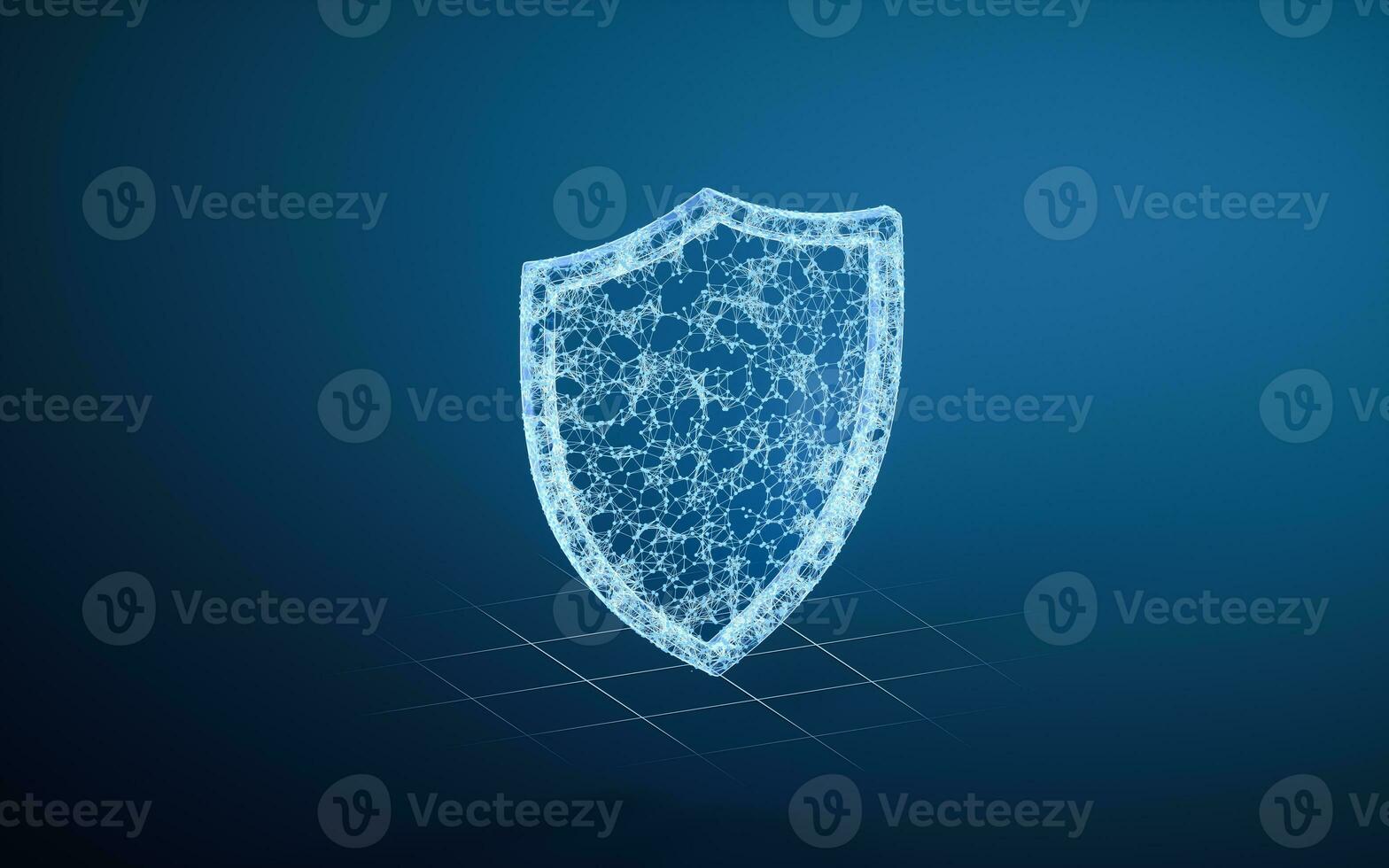Shield and glowing lines with blue background, 3d rendering. photo