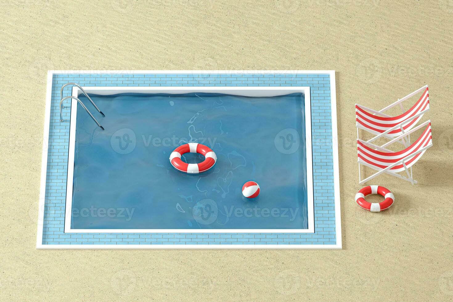 A swimming pool on the sand beach, 3d rendering. photo