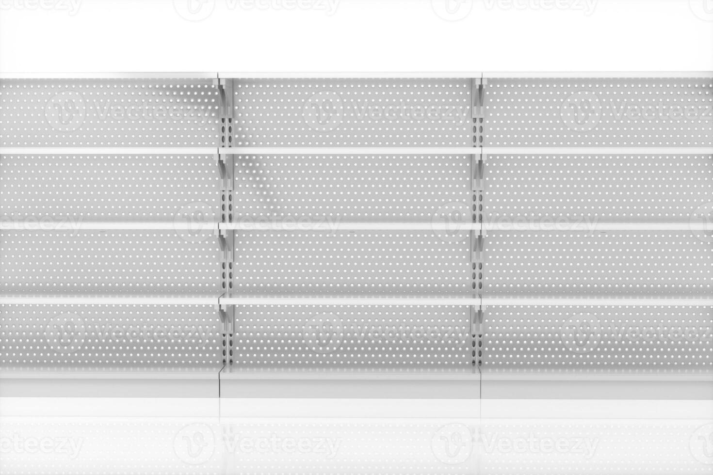 Empty supermarket shelves with white background, 3d rendering. photo