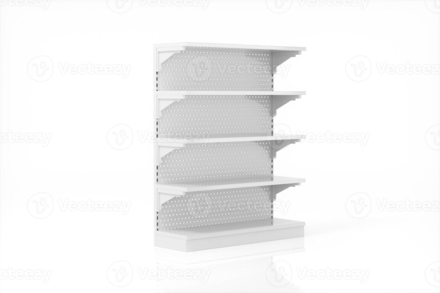 Empty supermarket shelves with white background, 3d rendering. photo