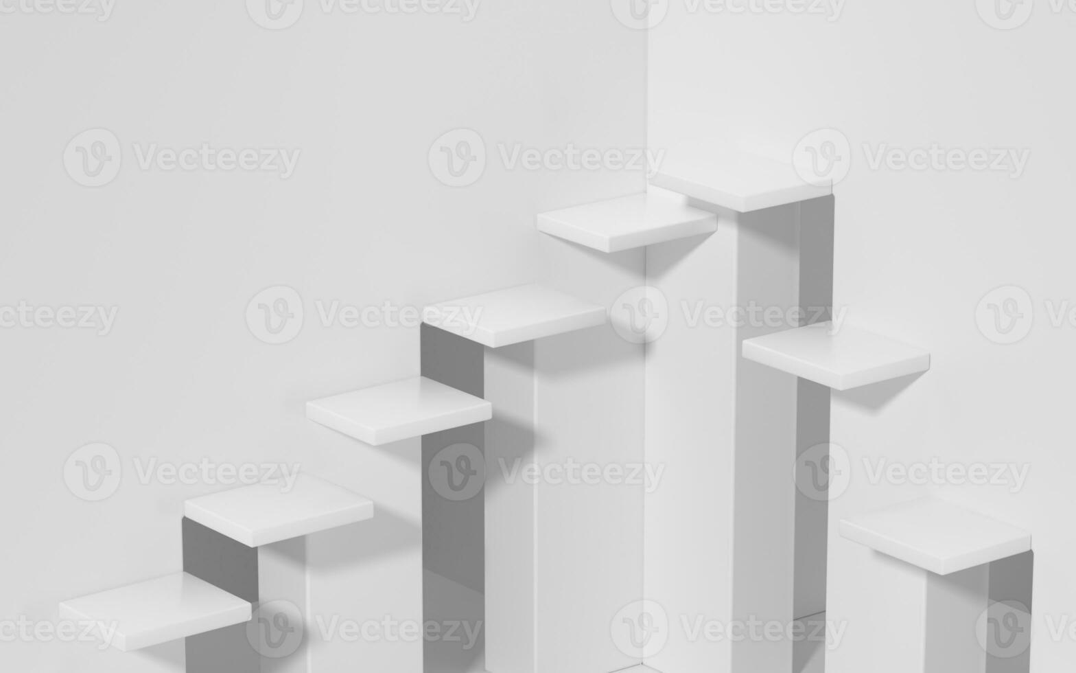 Empty ascending stairs, white background, 3d rendering. photo