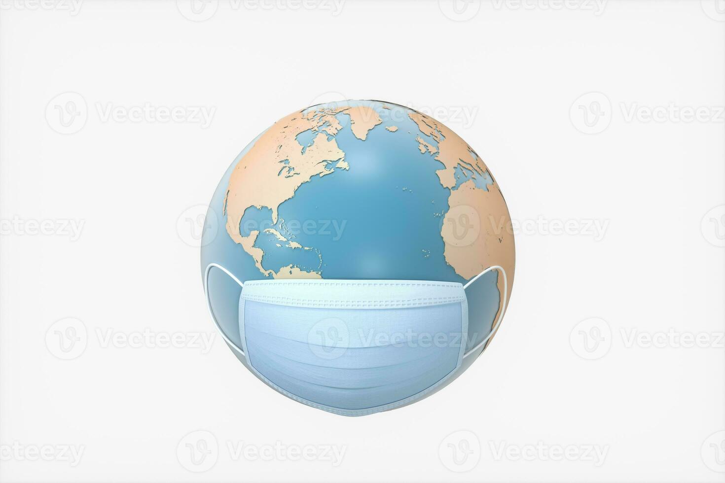 Earth and mask with white background, 3d rendering. photo
