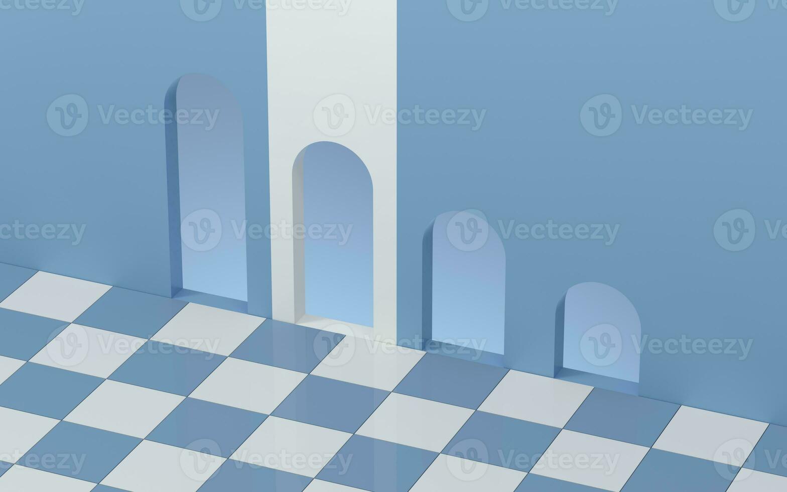 Empty room with round door in the corner, 3d rendering. photo