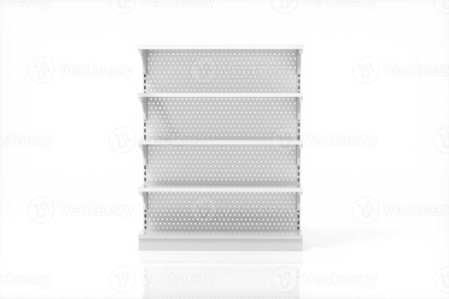 Empty supermarket shelves with white background, 3d rendering. photo