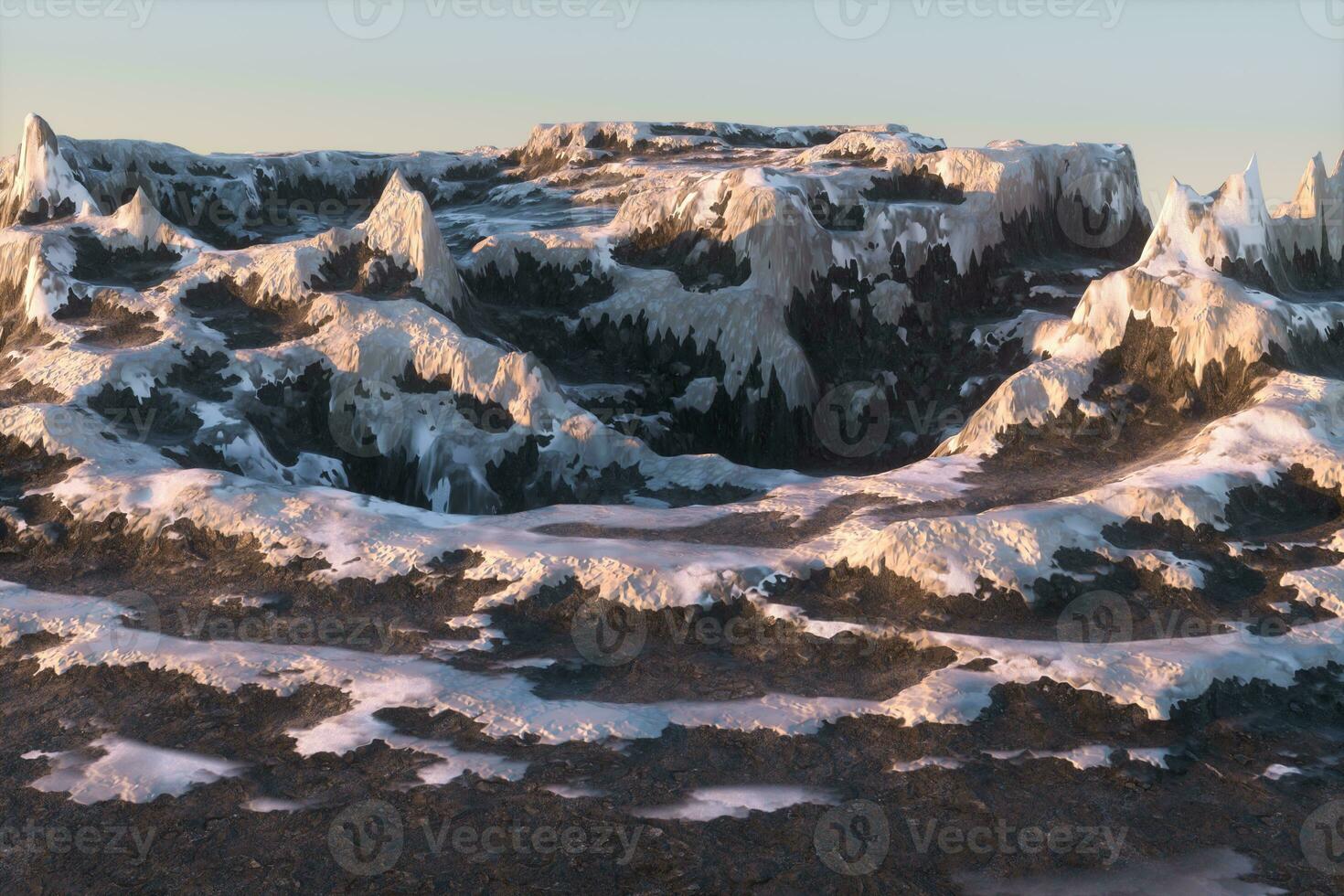 Mountain landscape tops covered with snow, 3d rendering. photo