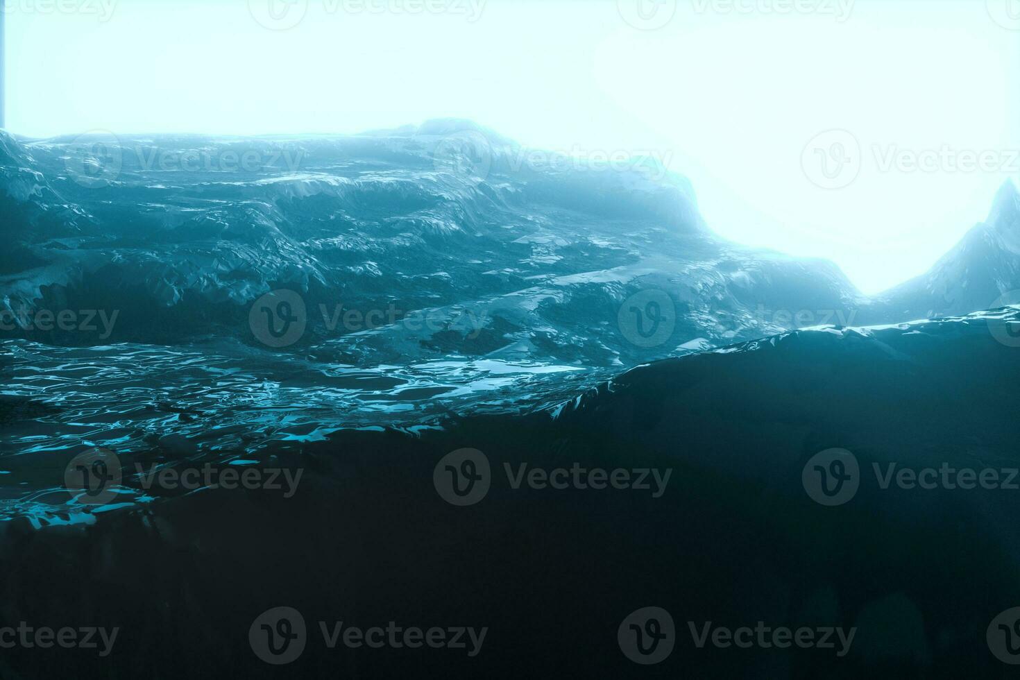 Mountain landscape tops covered with snow at night, 3d rendering. photo