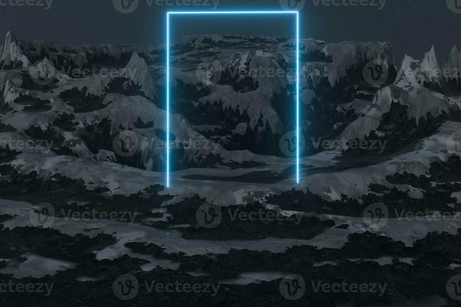 Snow mountain landscape with glowing lines, 3d rendering. photo