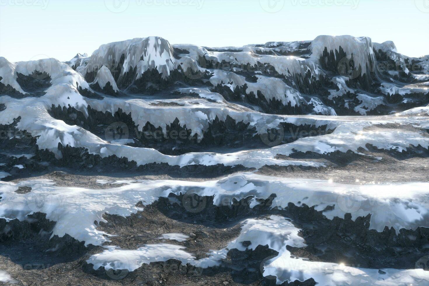 montaña paisaje tapas cubierto con nieve, 3d representación. foto