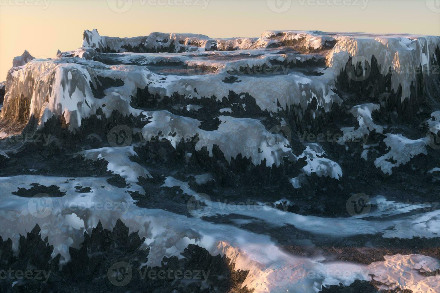 Mountain landscape tops covered with snow, 3d rendering. photo