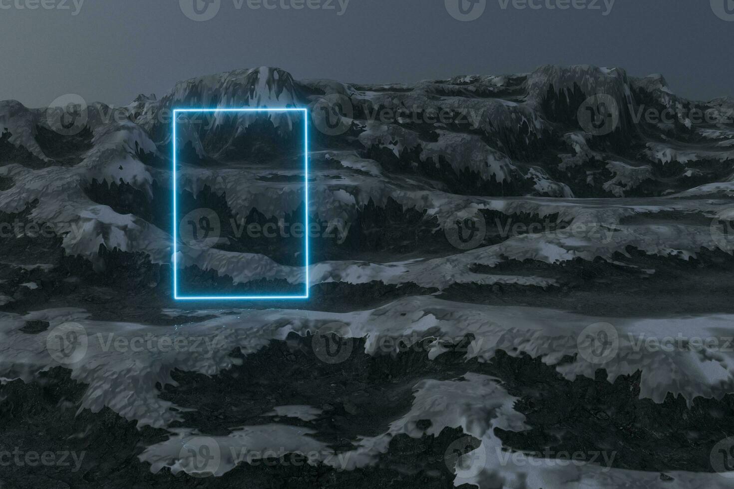Snow mountain landscape with glowing lines, 3d rendering. photo