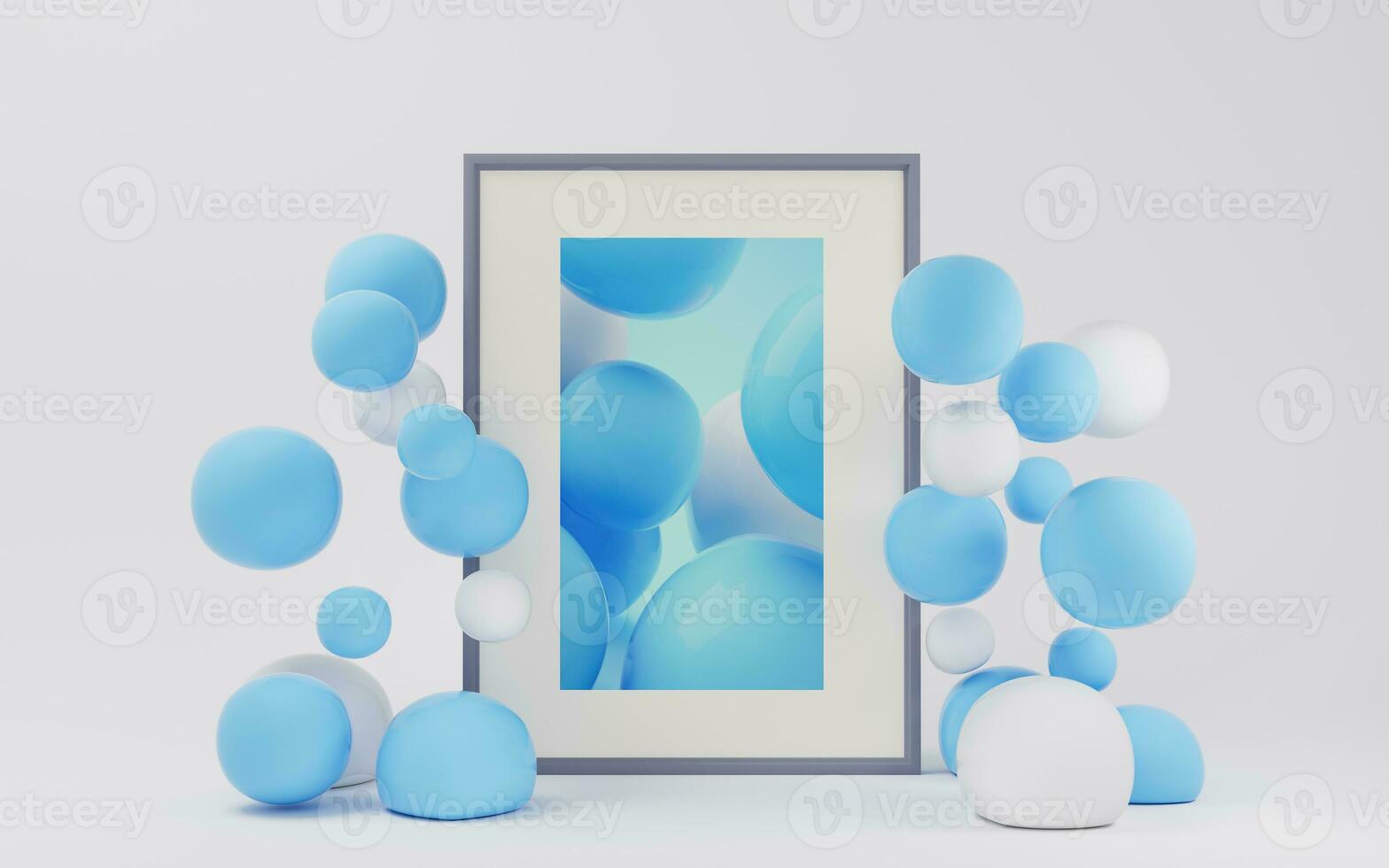 Soft balls and decorative picture, 3d rendering. photo