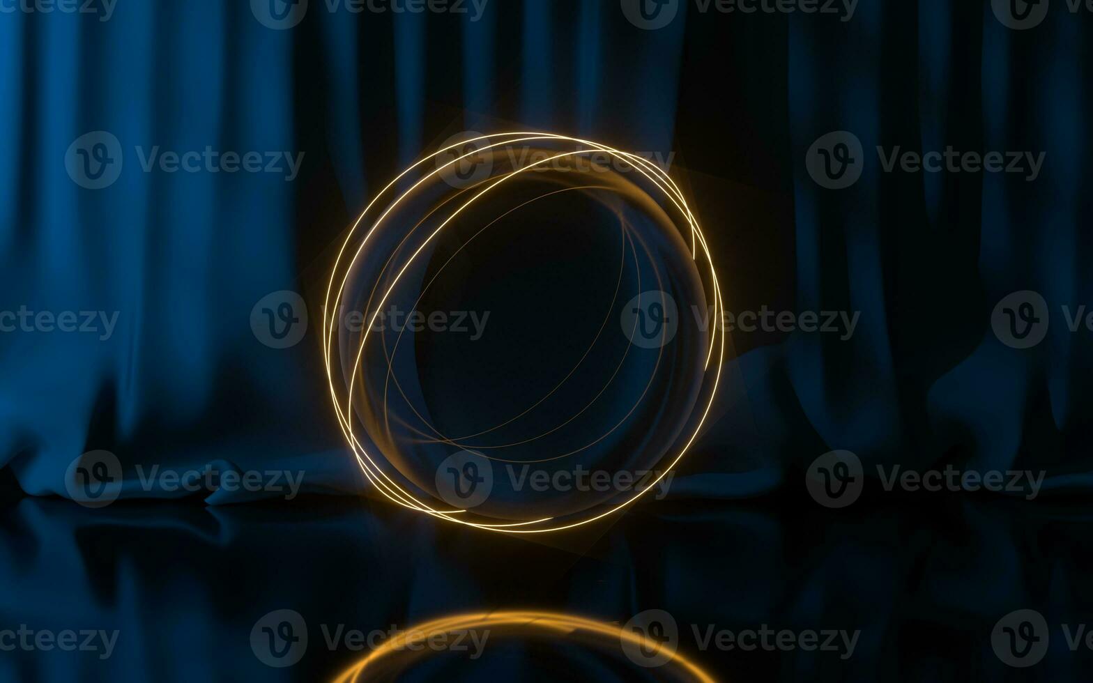 Empty stage with glowing neon lines, 3d rendering. photo