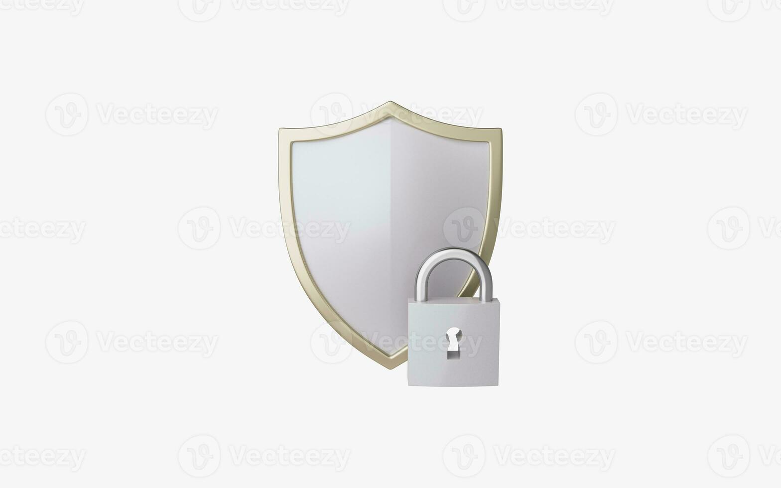 Shield and padlock with white background, 3d rendering. photo