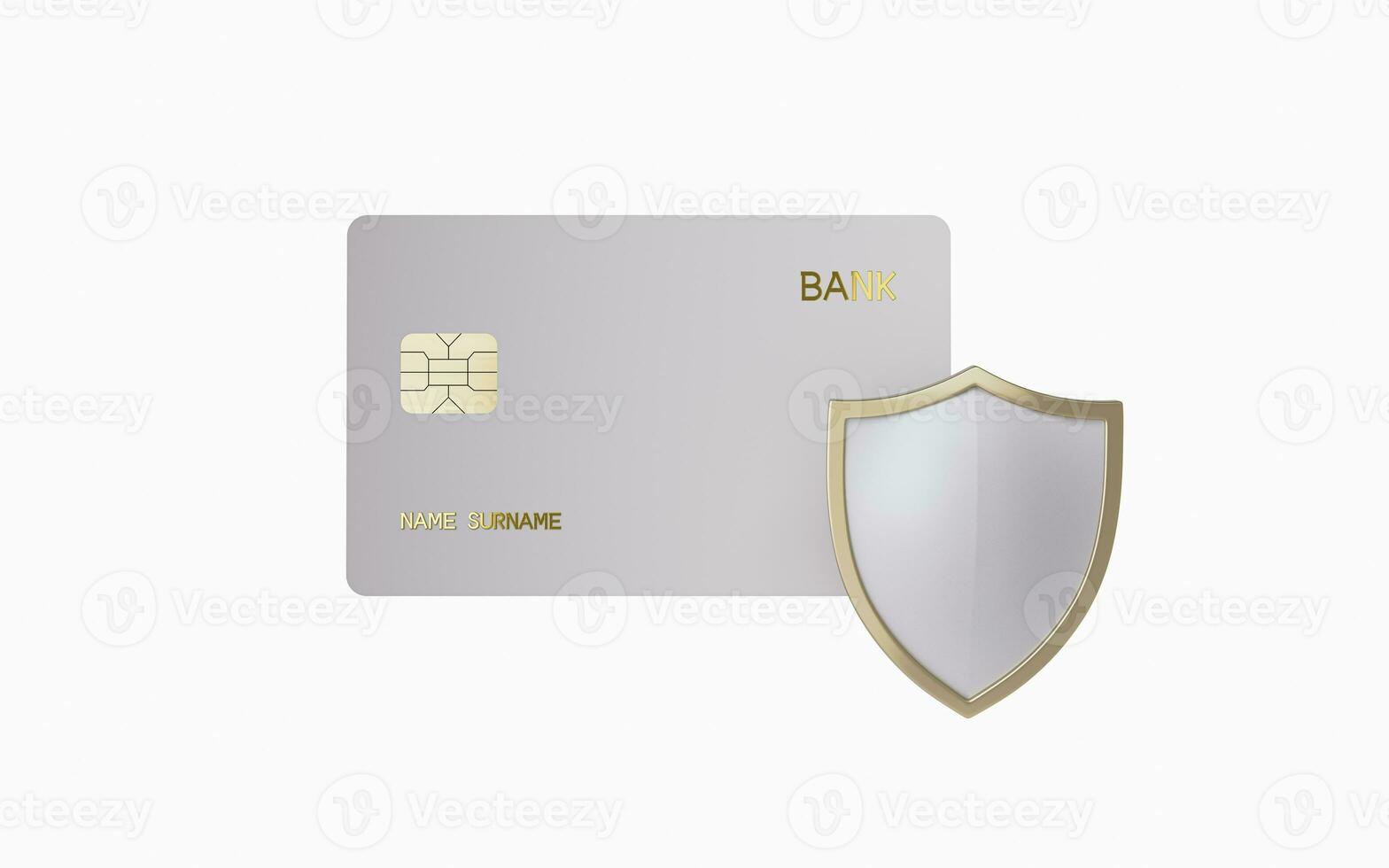 banco tarjeta y proteger con blanco fondo, 3d representación. foto