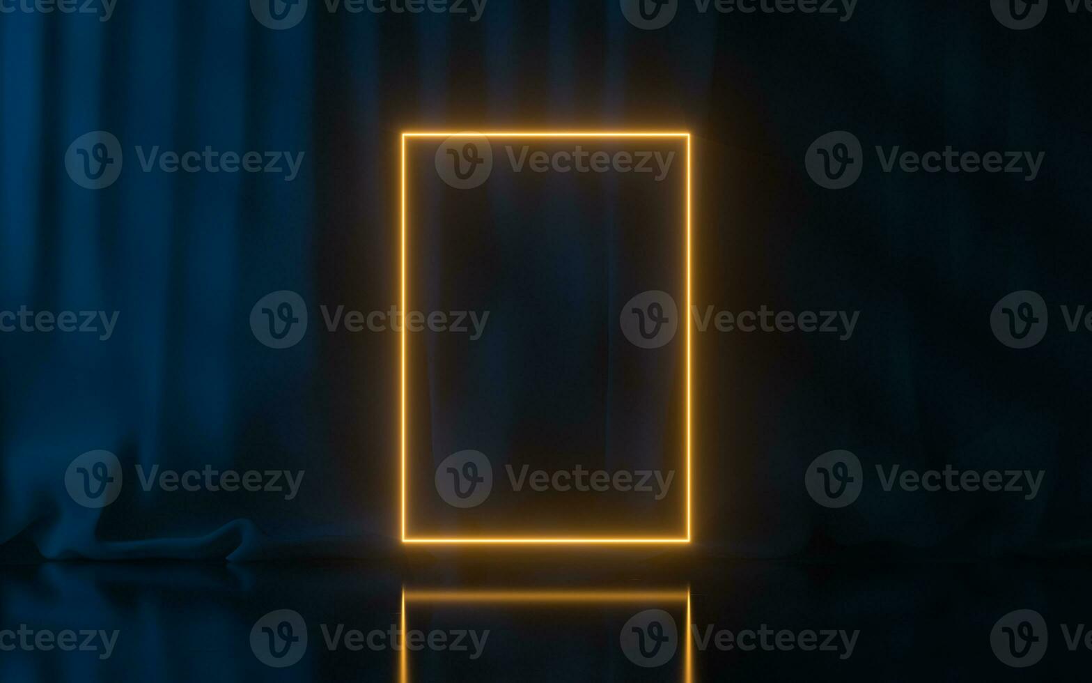 Empty stage with glowing neon lines, 3d rendering. photo