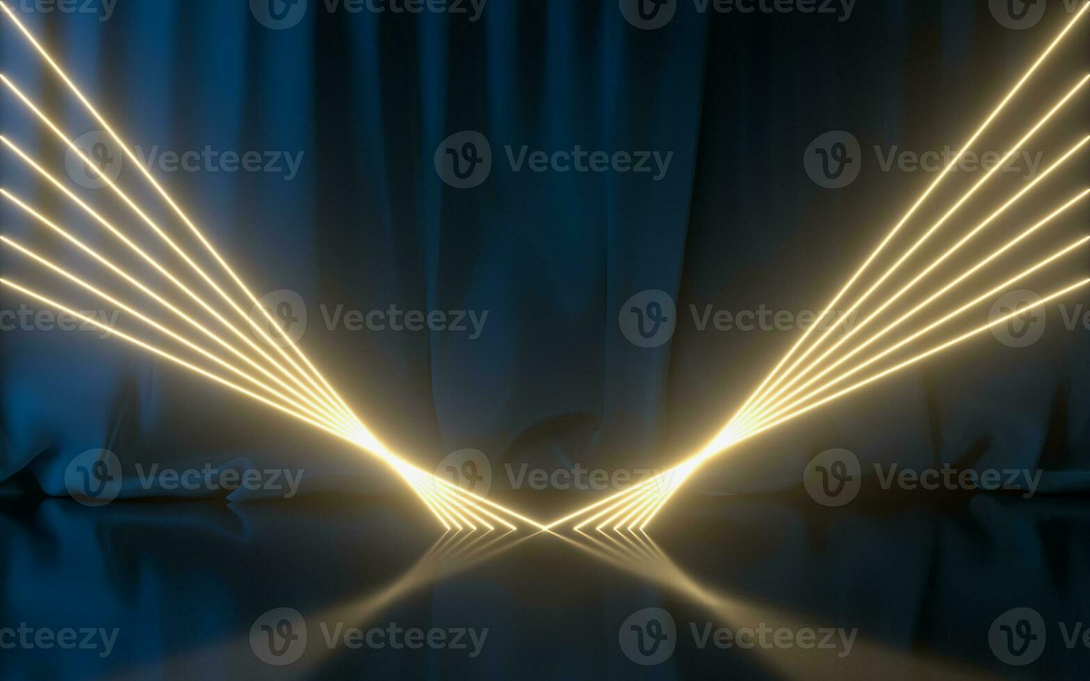 Empty stage with glowing neon lines, 3d rendering. photo