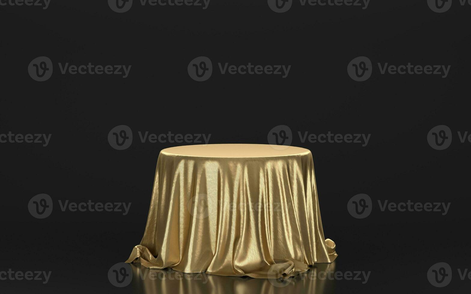 Gold tablecloth over the empty table, 3d rendering. photo